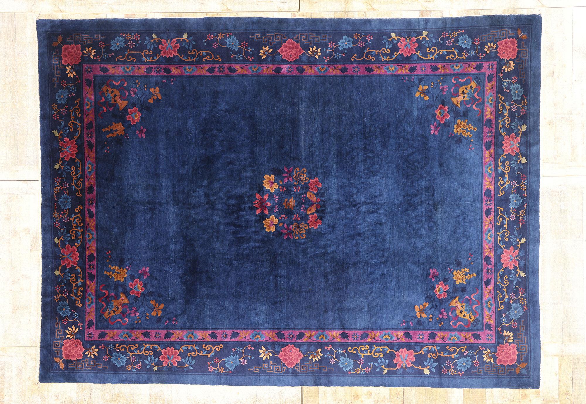 Antique Blue Chinese Peking Rug For Sale 3
