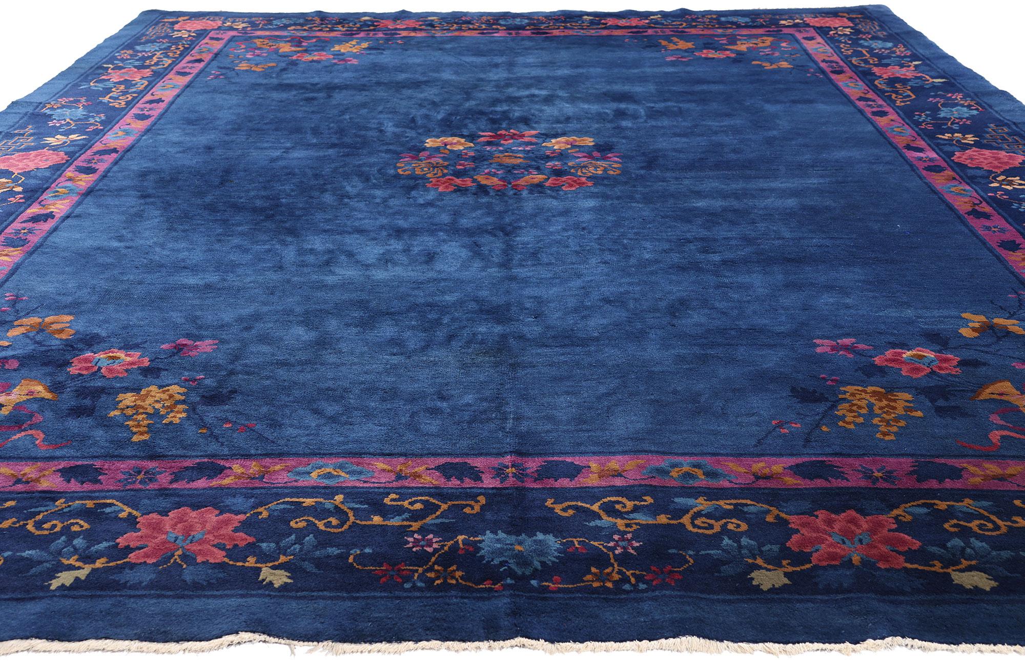 Chinoiserie Antique Blue Chinese Peking Rug For Sale