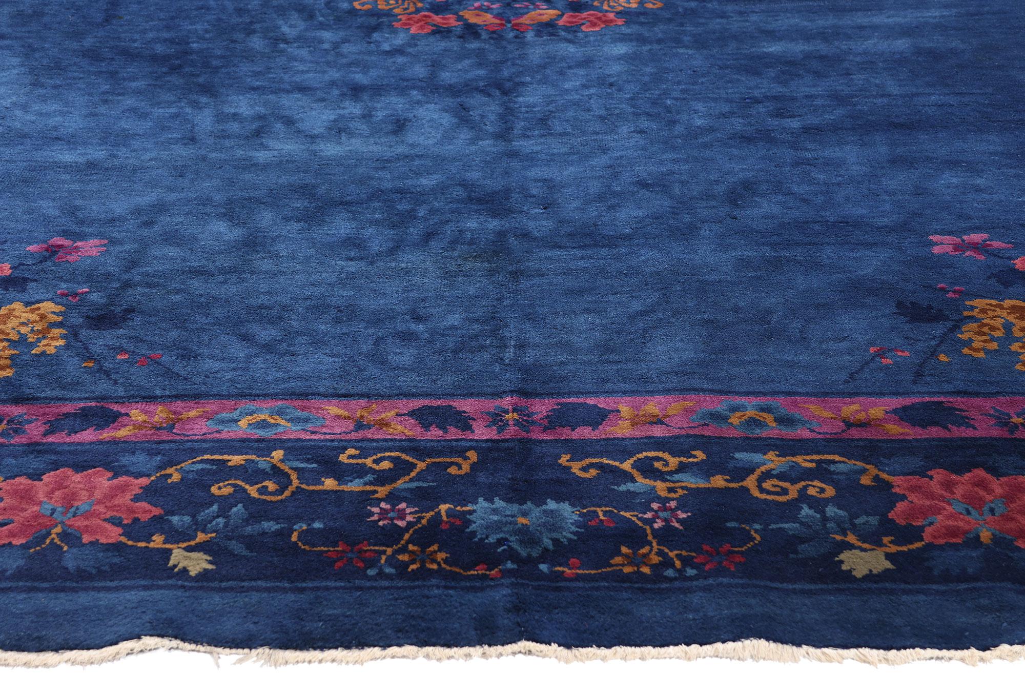 Hand-Knotted Antique Blue Chinese Peking Rug For Sale