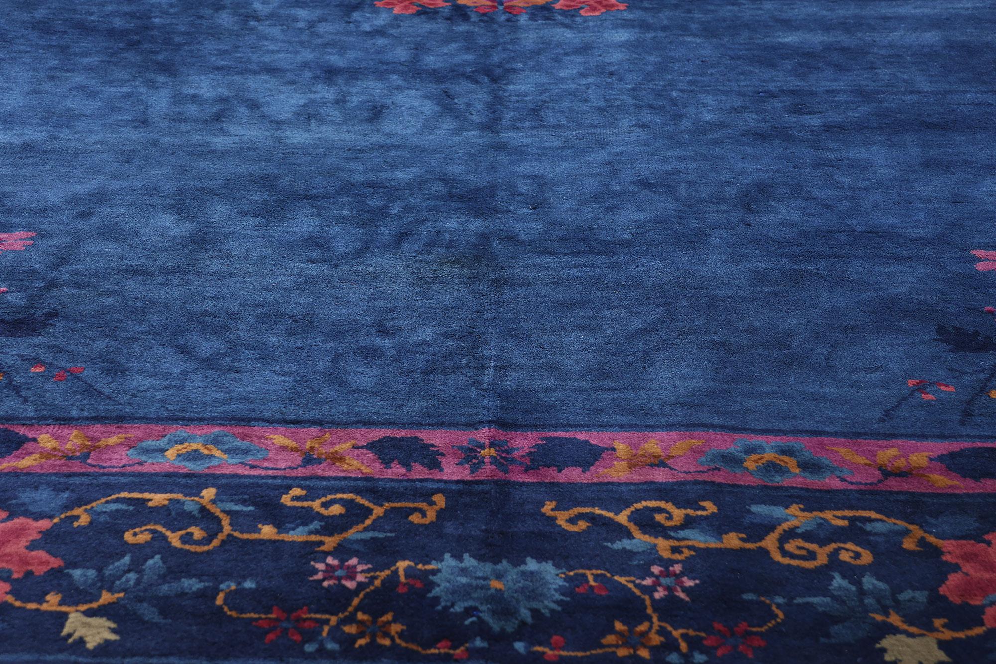 Antique Blue Chinese Peking Rug In Good Condition For Sale In Dallas, TX