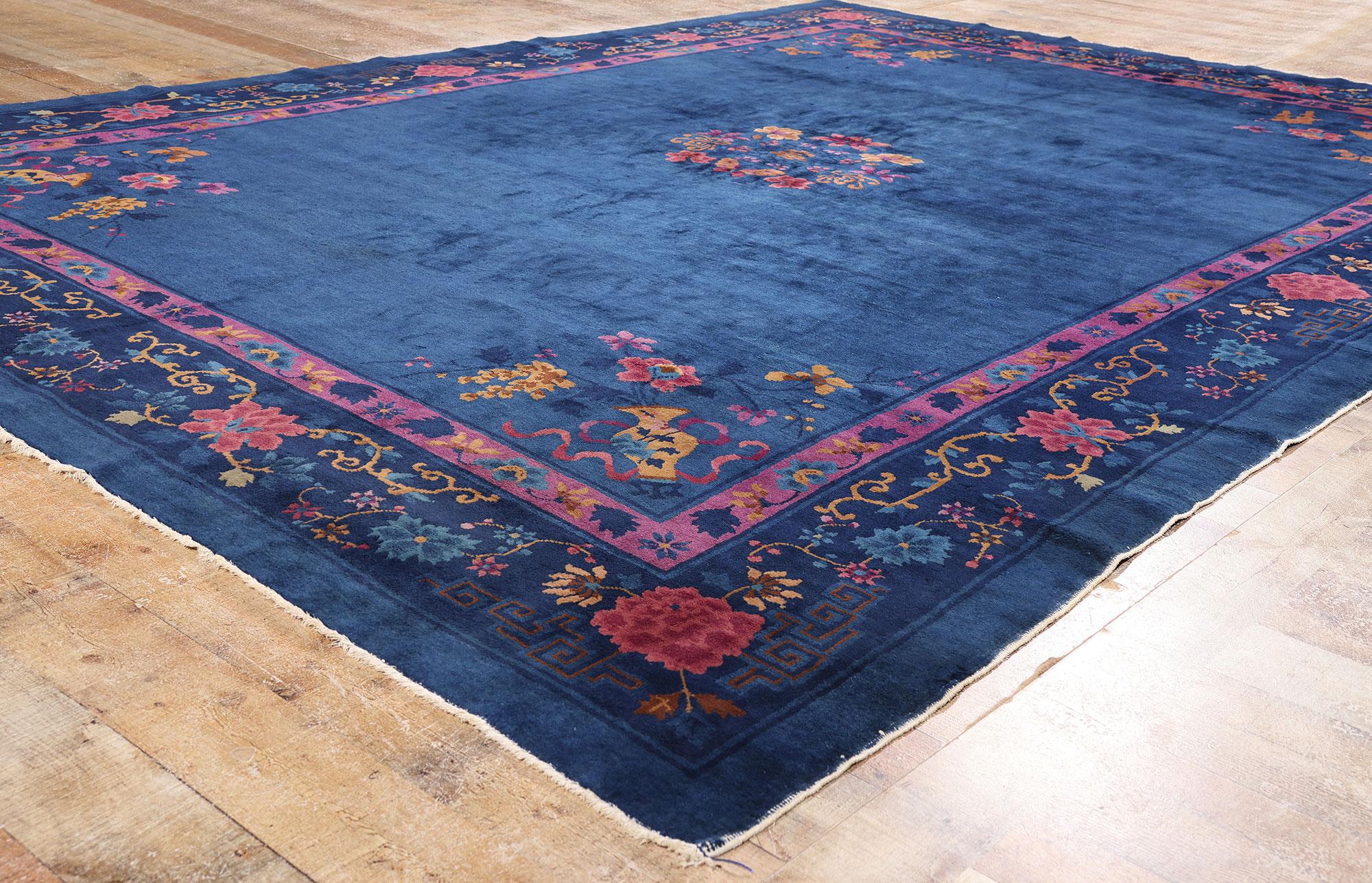 Antique Blue Chinese Peking Rug For Sale 1