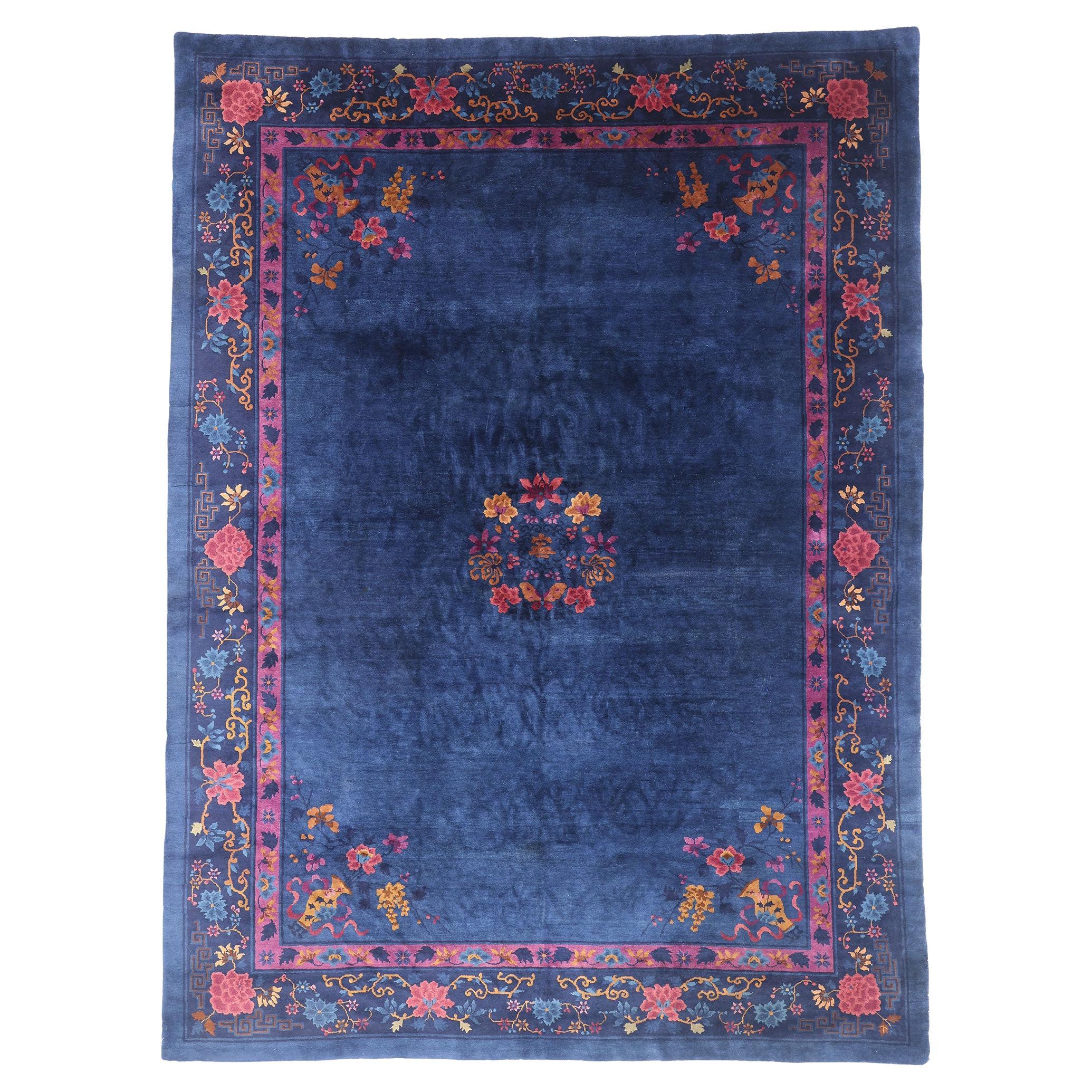 Antique Blue Chinese Peking Rug For Sale