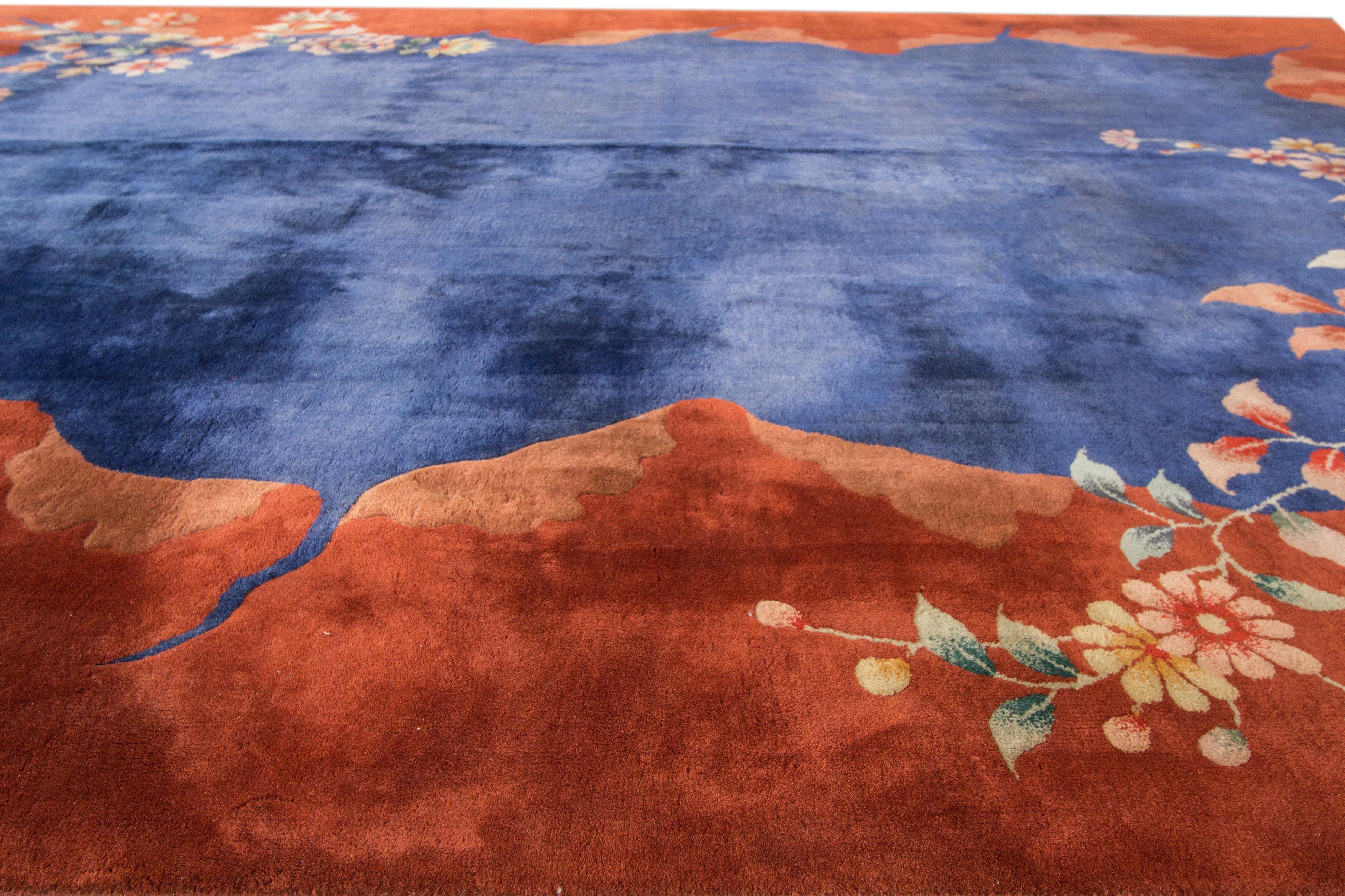Antique Blue Chinese Peking Wool Rug For Sale 2