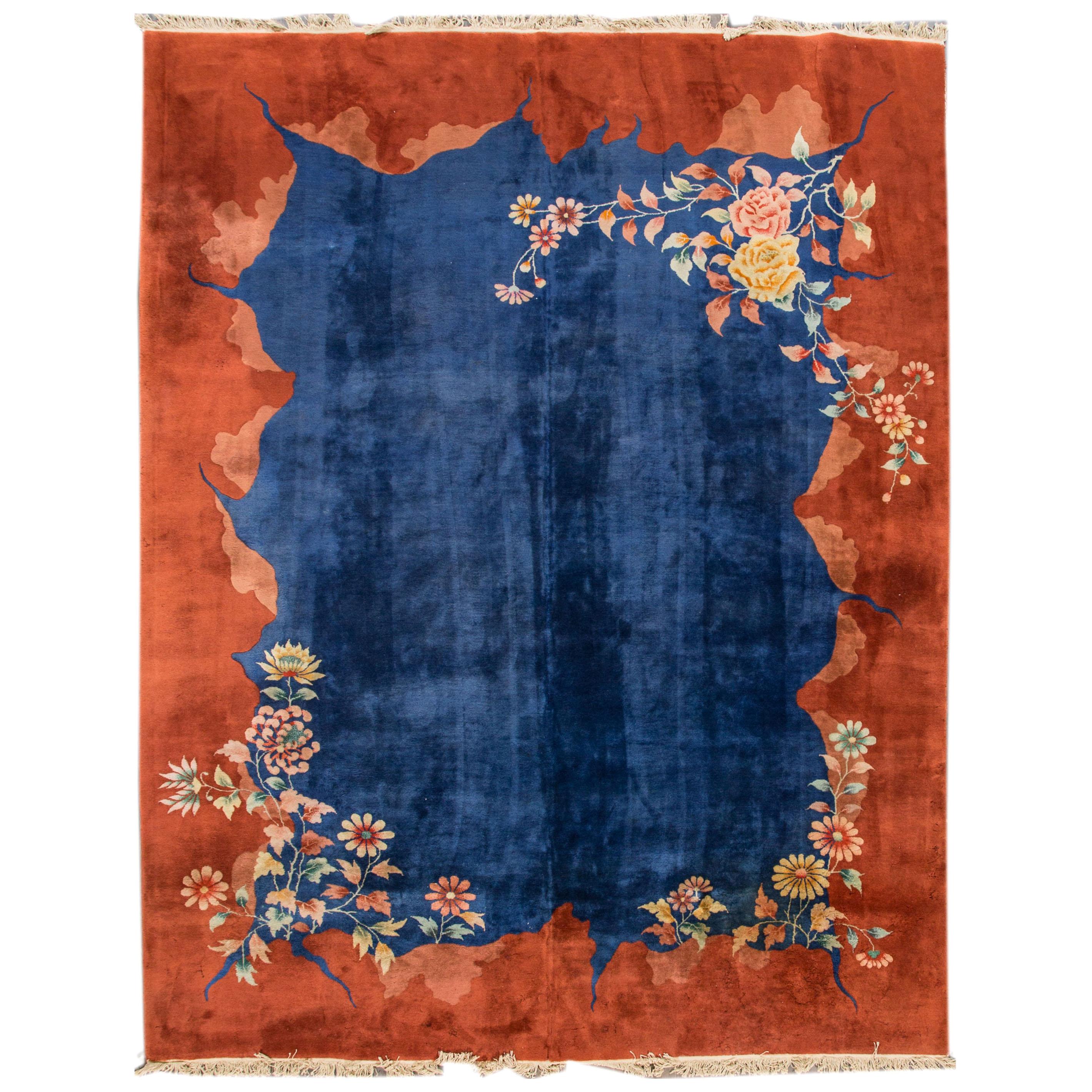 Antique Blue Chinese Peking Wool Rug For Sale