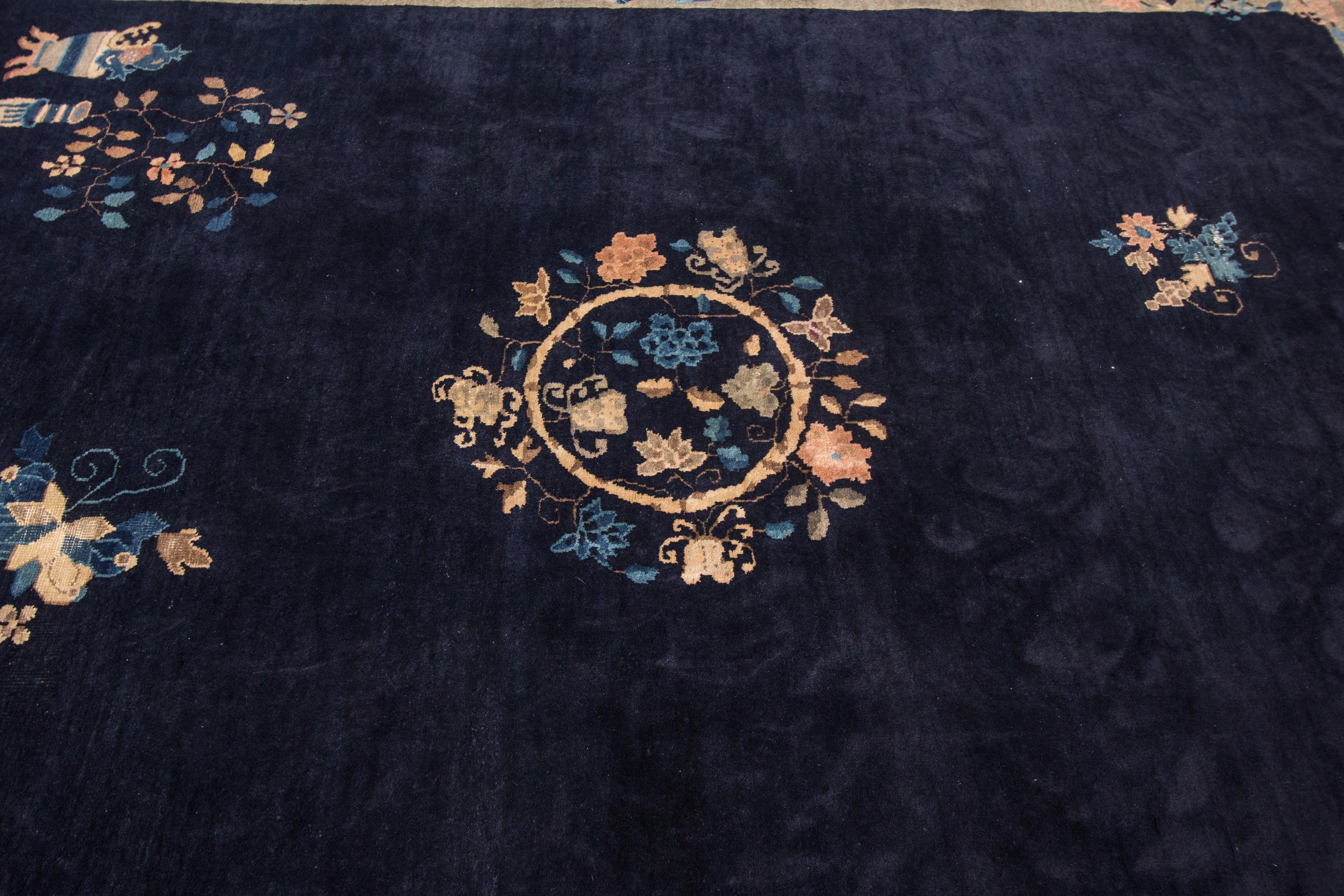 Hand-Knotted Antique Blue Chinese Rug