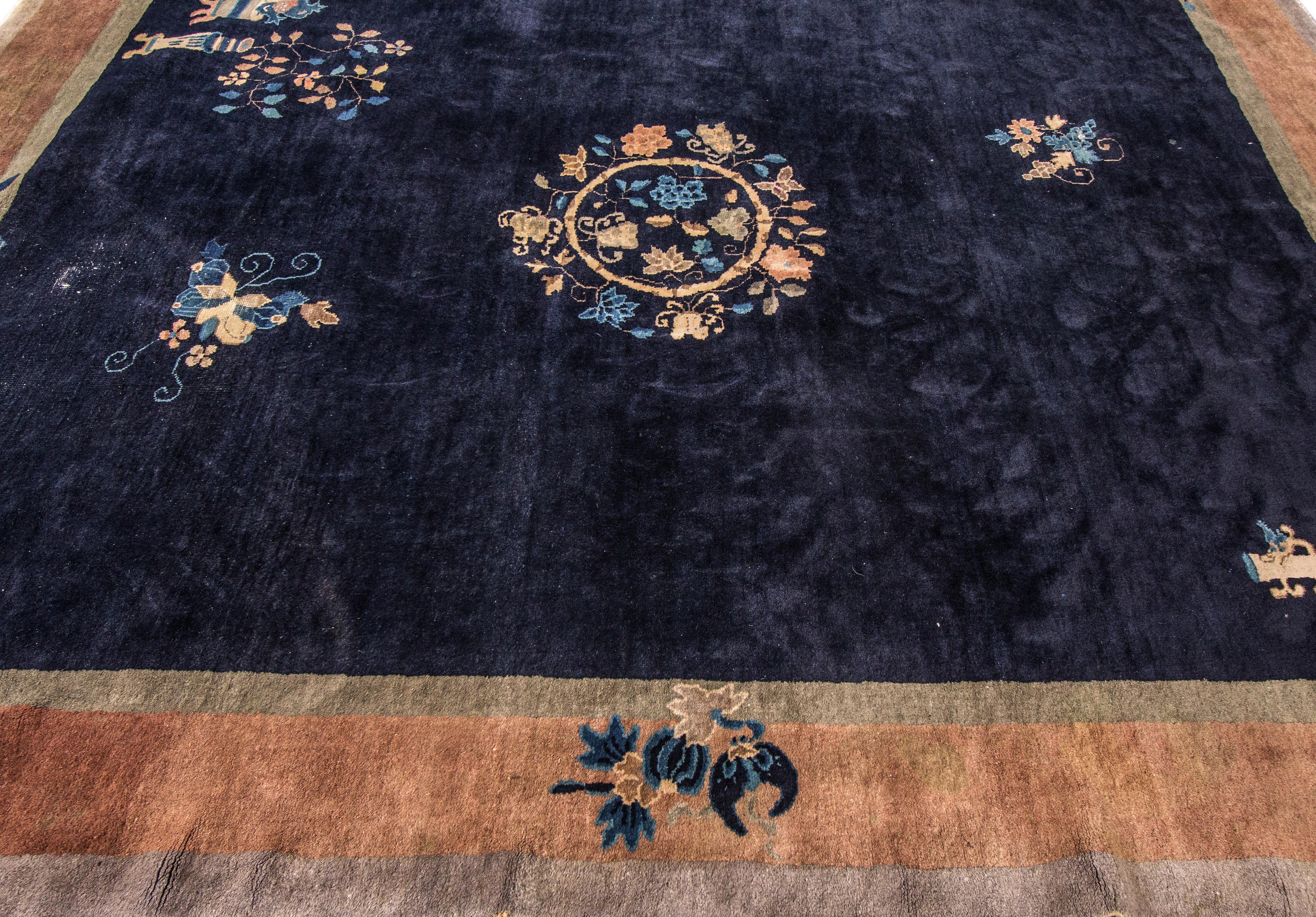 Antique Blue Chinese Rug In Distressed Condition In Norwalk, CT