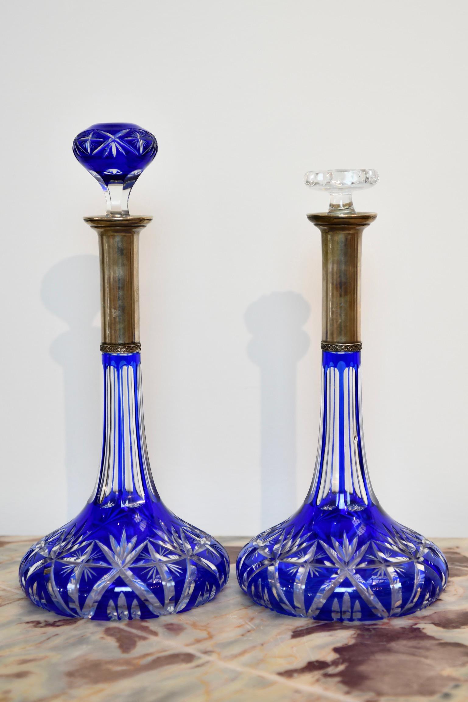 Antique Blue Cut to Clear Decanter For Sale 1