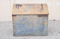 Antique Blue Distress Painted Primitive Grain Bin Blanket Chest Trunk