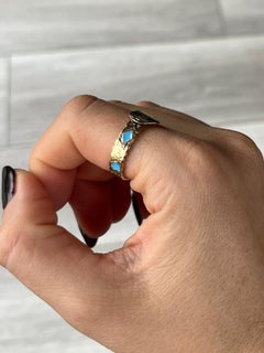 Antique Blue Enamel and 9 Gold Band Ring