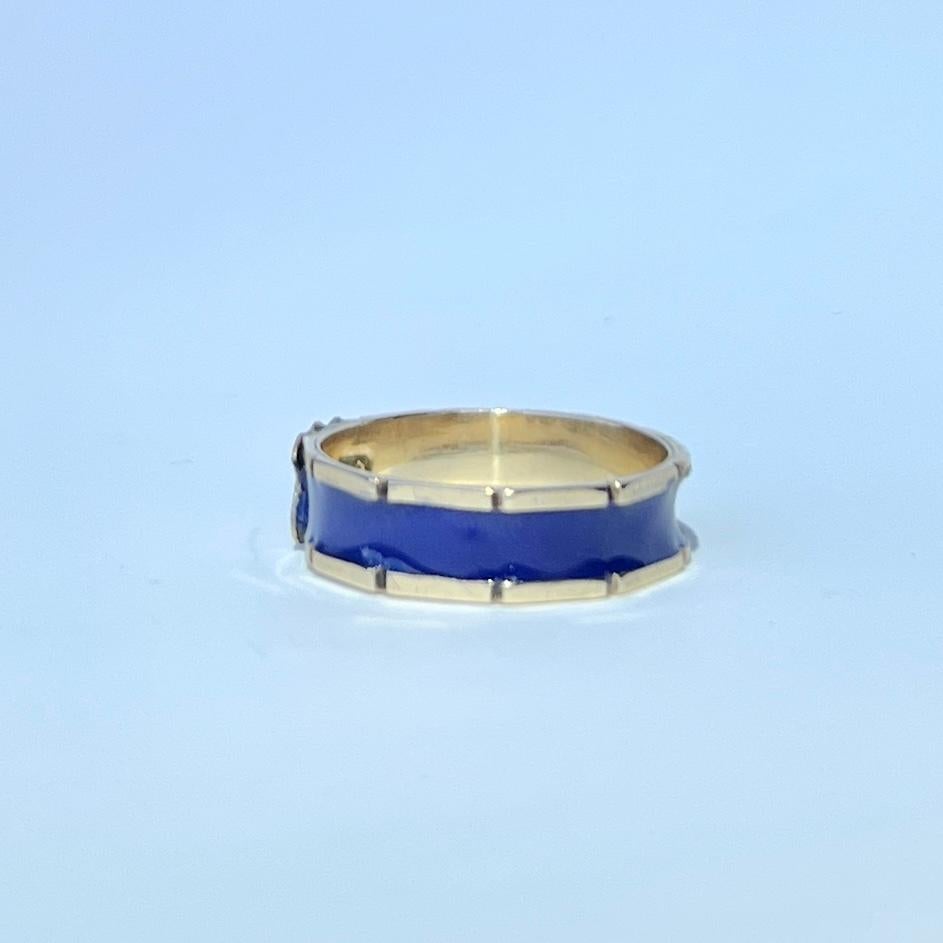 Antique Blue Enamel and 9 Gold Band Ring In Good Condition For Sale In Chipping Campden, GB