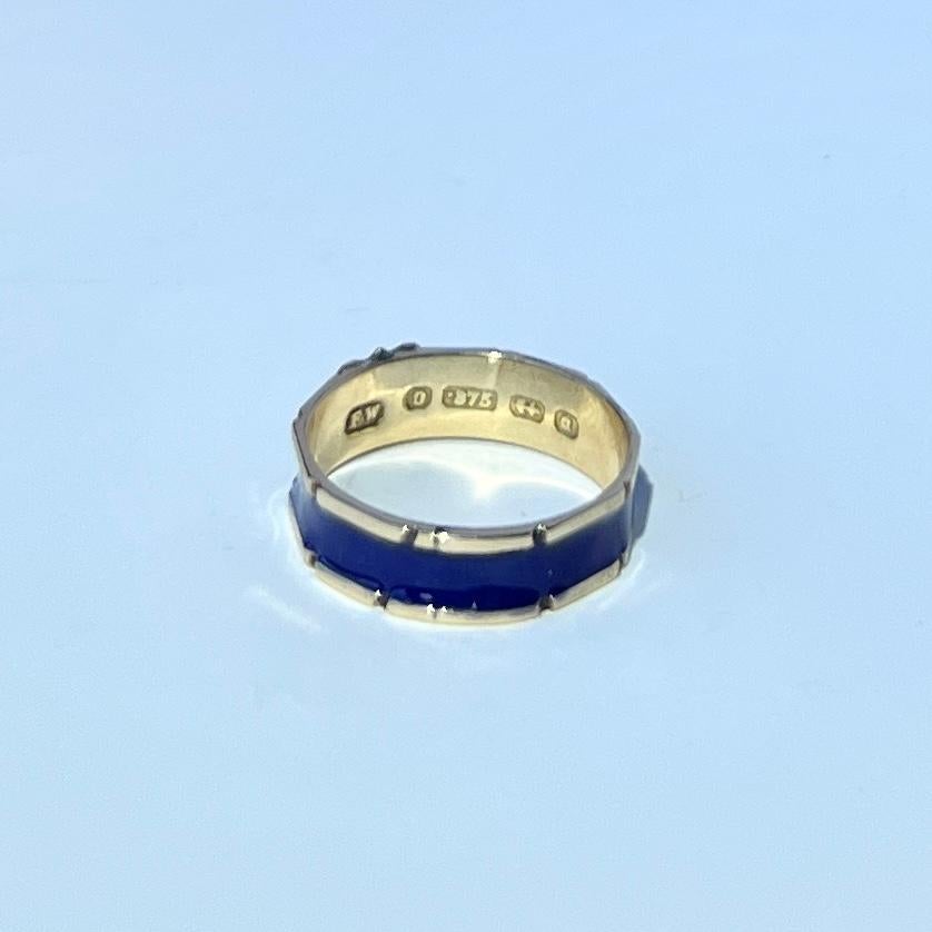 Antique Blue Enamel and 9 Gold Band Ring For Sale 1