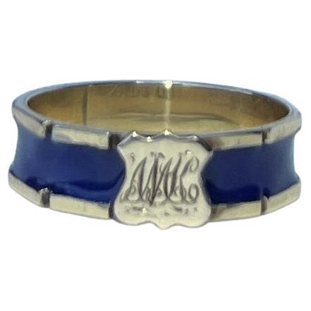 Antique Blue Enamel and 9 Gold Band Ring For Sale