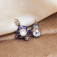 Antique Blue Enamel Old Cut Diamond Pendant
