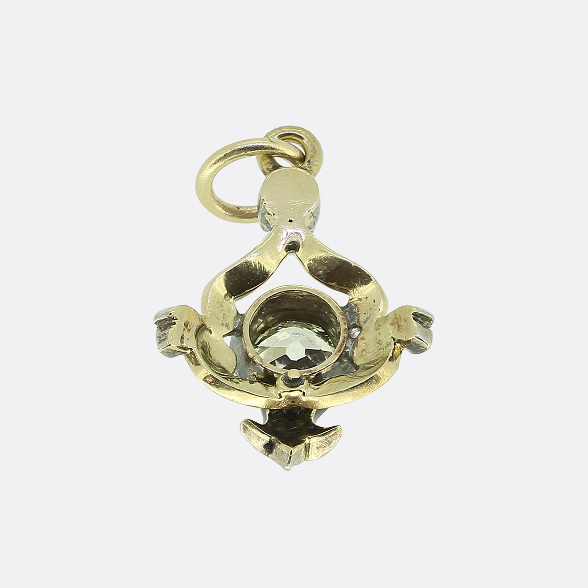 Pendentif diamant taille ancienne en émail bleu Unisexe en vente