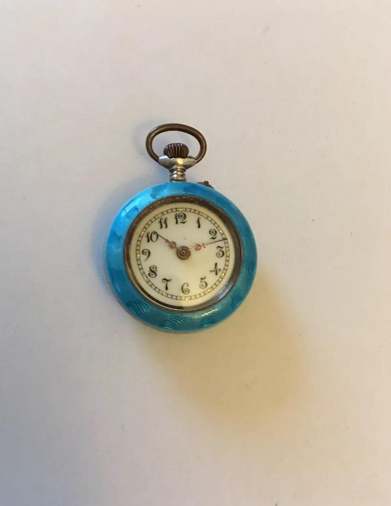 Antique Blue Enamel Silver Fob Watch, circa 1890 For Sale at 1stDibs