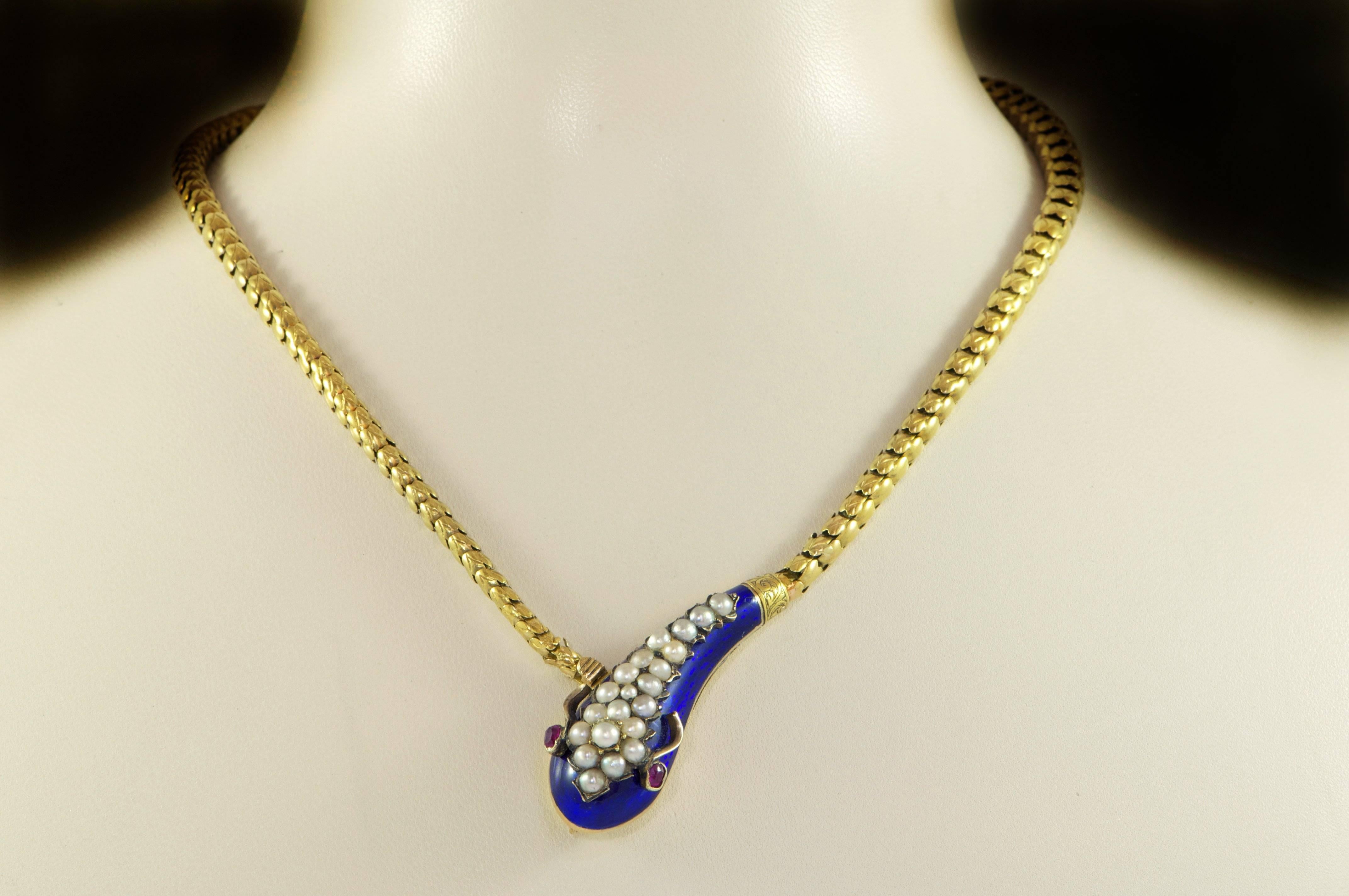 Women's Antique Blue Enamel Snake Necklace