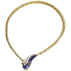 Antique Blue Enamel Snake Necklace