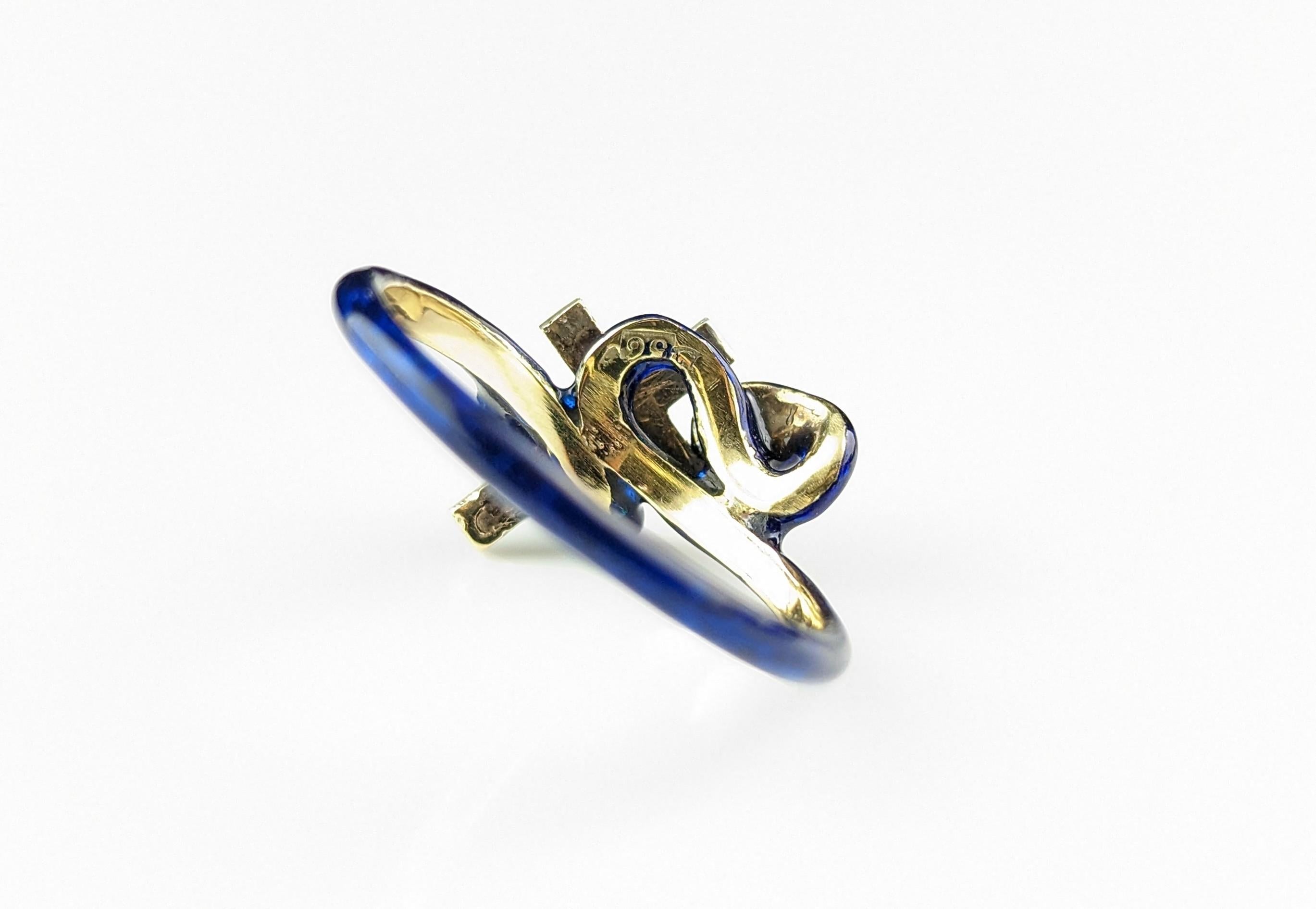 Antique Blue Enamel Snake Ring, Diamond Cross, Ruby, 14k Gold, Russian  For Sale 4