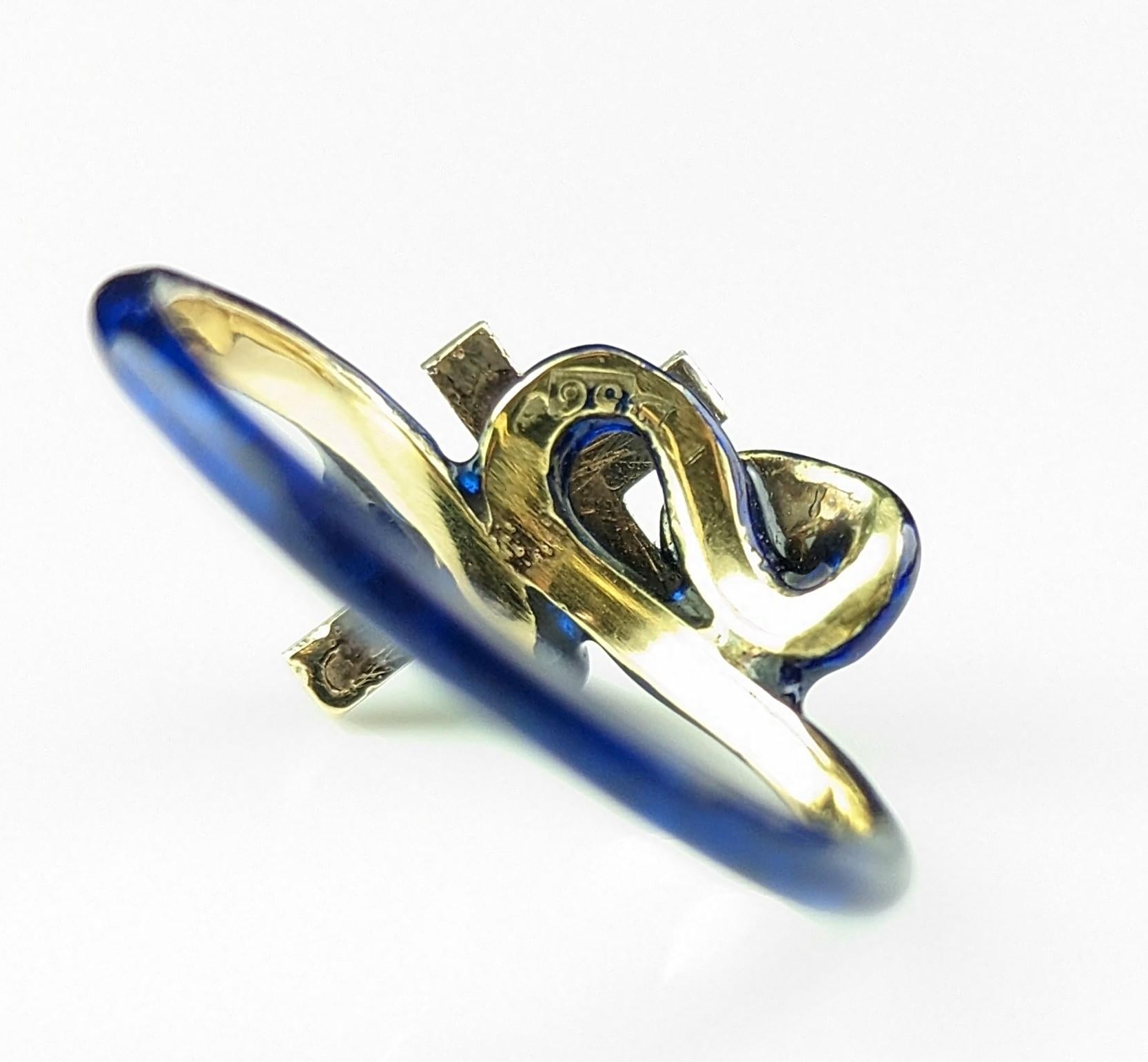 Bague russe ancienne en forme de serpent en émail bleu, croix en diamants et rubis, or 14 carats  en vente 10