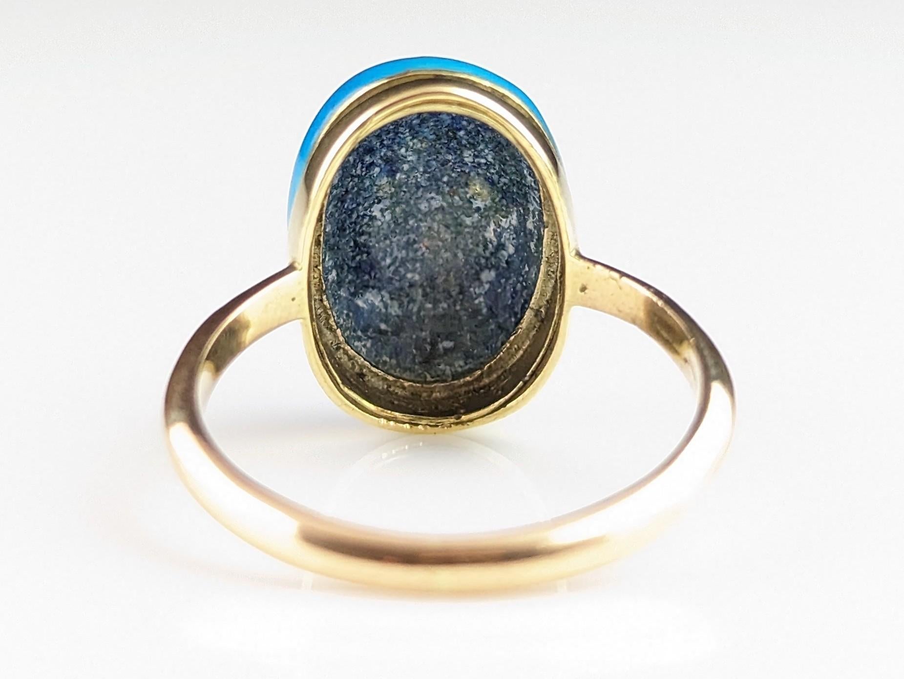 Antique blue enamel star ring, Diamond and pearl, 18k gold  For Sale 4