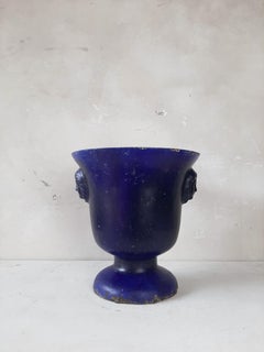 Antique Blue Enamelled Cast Iron Paris en Cie Vase