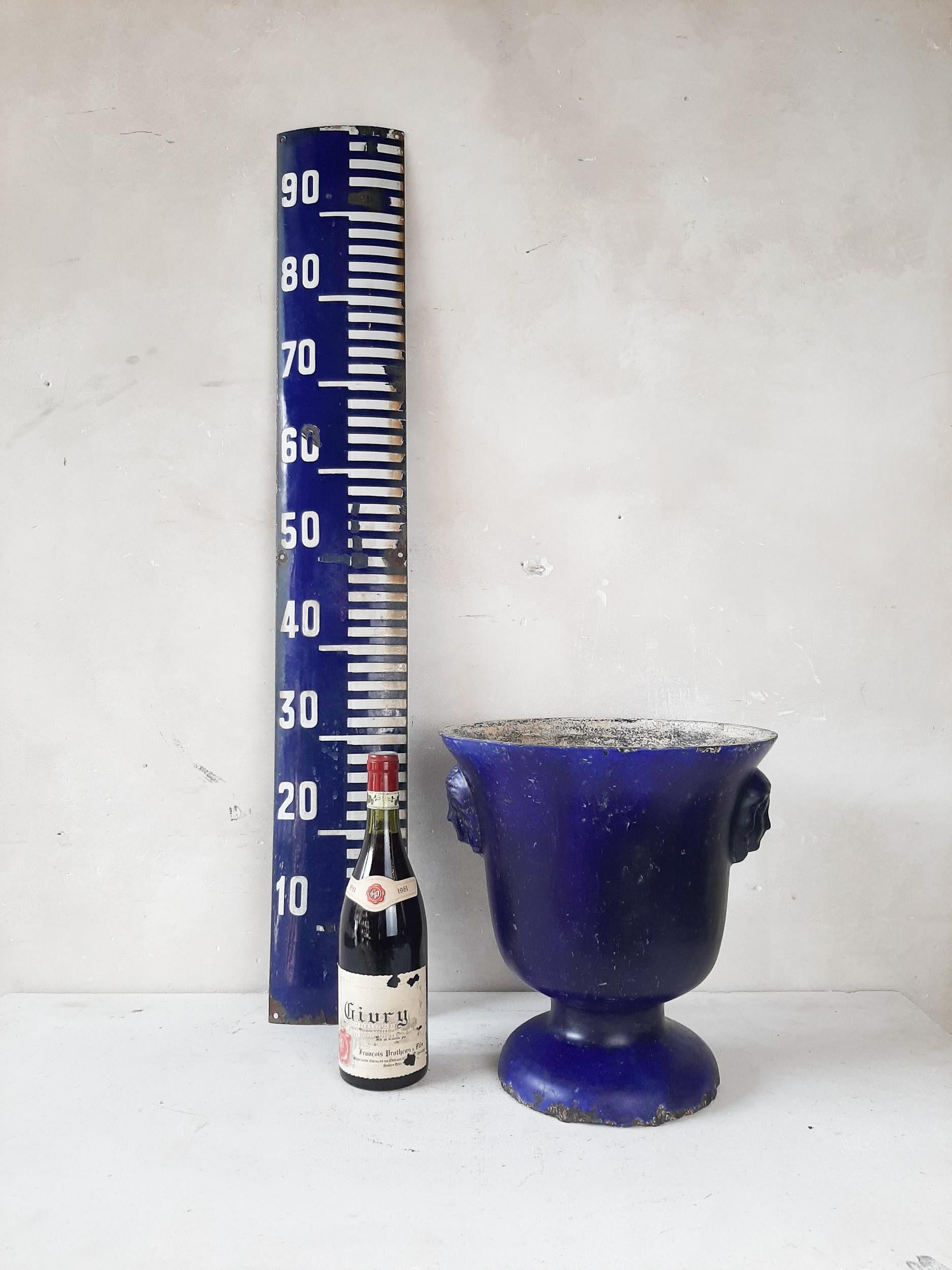 Antique Blue Enamelled Cast Iron Paris en Cie Vase For Sale 3