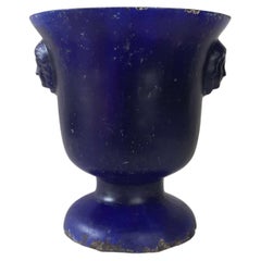 Ancien vase en céramique émaillée bleue Paris en Cie