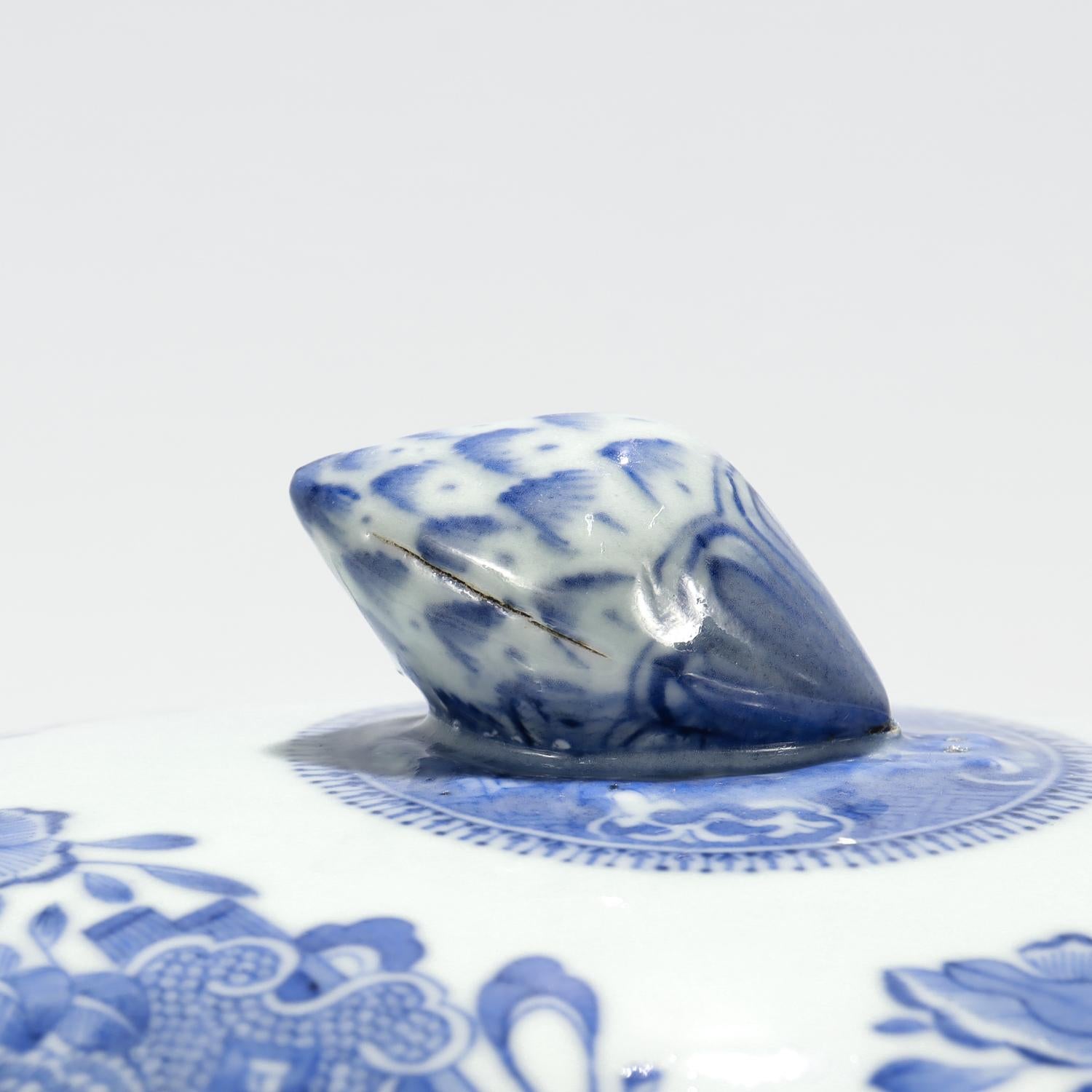 Antique Blue Fitzhugh Pattern Chinese Export Porcelain Tray Warmer & Cover For Sale 10