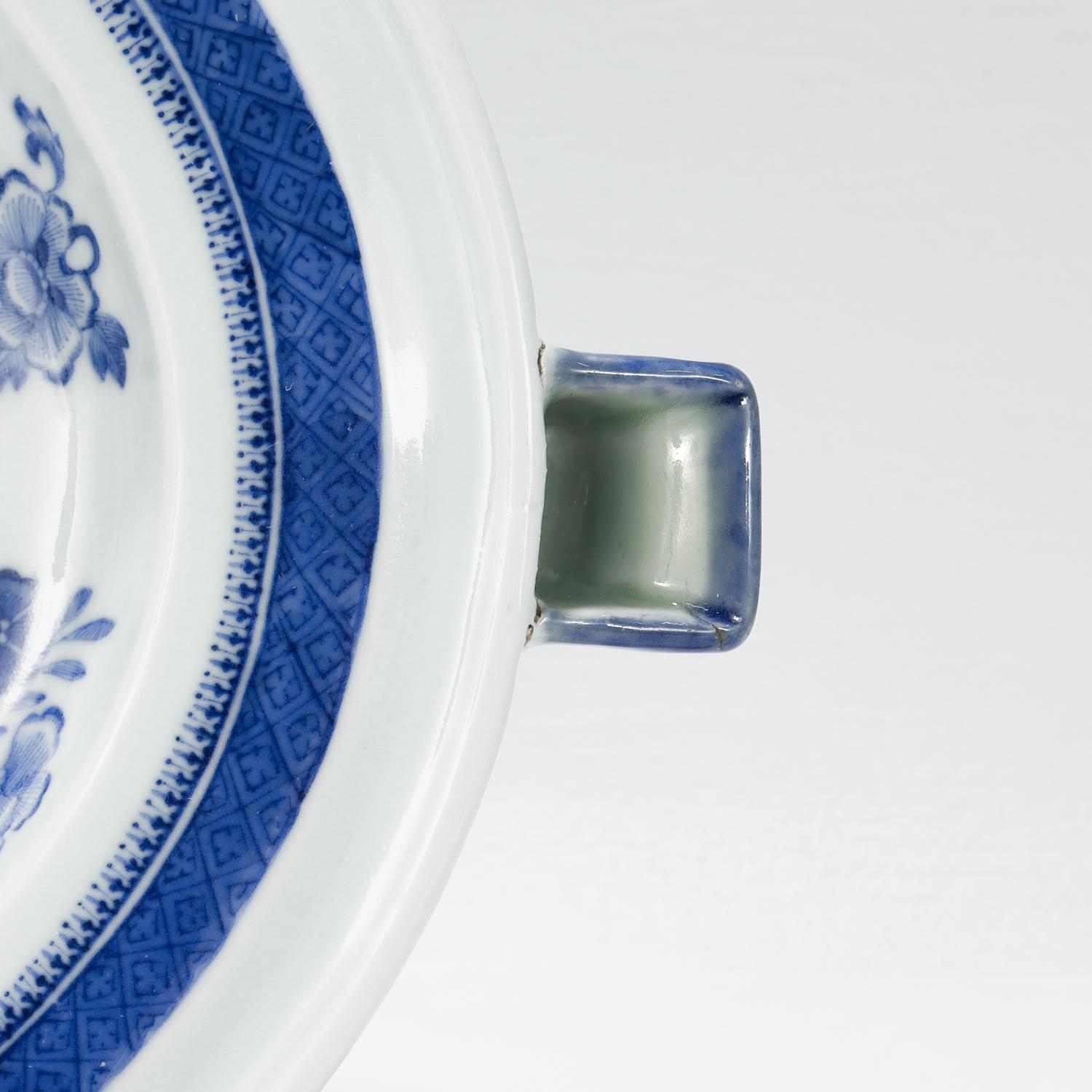 Antique Blue Fitzhugh Pattern Chinese Export Porcelain Tray Warmer & Cover For Sale 12