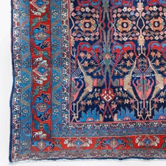 Antique Blue Floral Design Wool Carpet - Late 19th Century