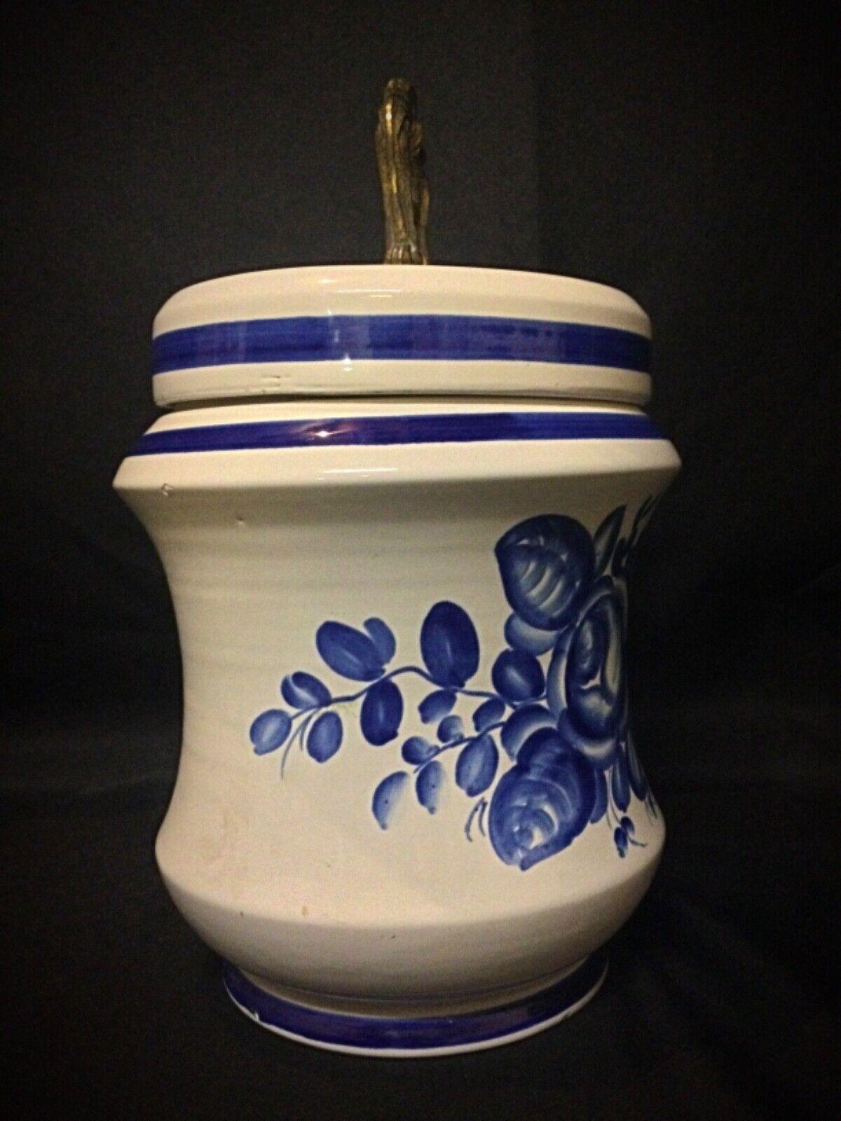 Urne funéraire ancienne en faïence bleue à fleurs - Design Macabo, 20e siècle - 2Y20 en vente 2
