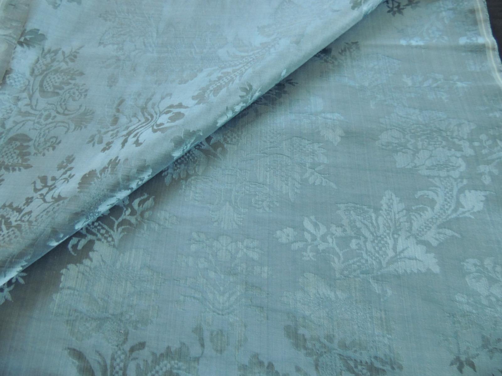 Antique Blue Floral Silk Damask Textile Panel at 1stDibs