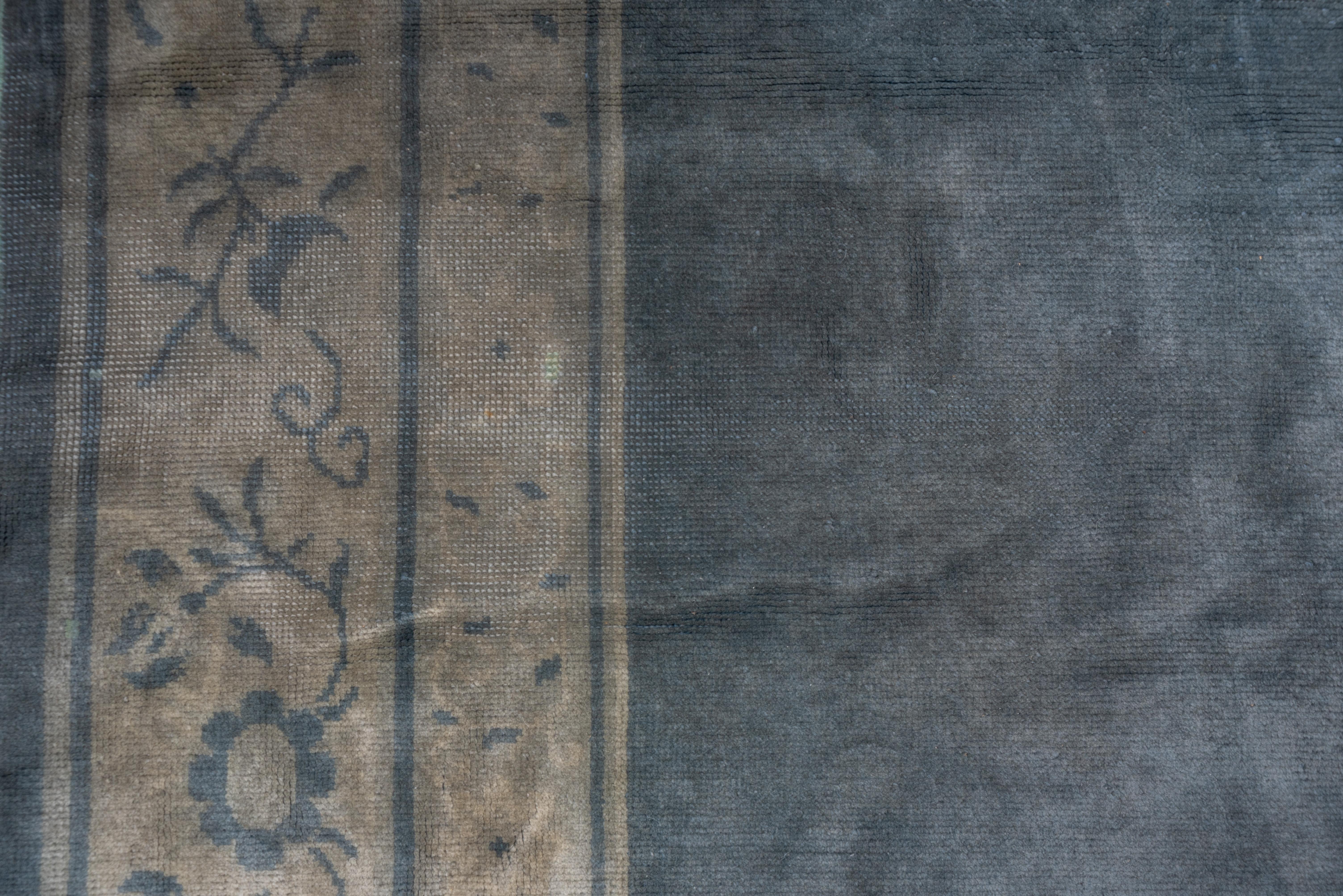 Antique Blue French Savonnerie Carpet, Solid Blue Field, Gray Borders In Good Condition In New York, NY