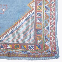 Antique Blue Geometric Design Wool Carpet - Late 19th Century