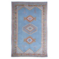 Antique Blue Geometric Design Wool Carpet - Late 19th Century
