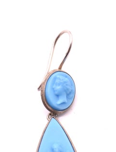 Antique Blue Glass Cameo Earrings
