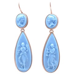 Antique Blue Glass Cameo Earrings