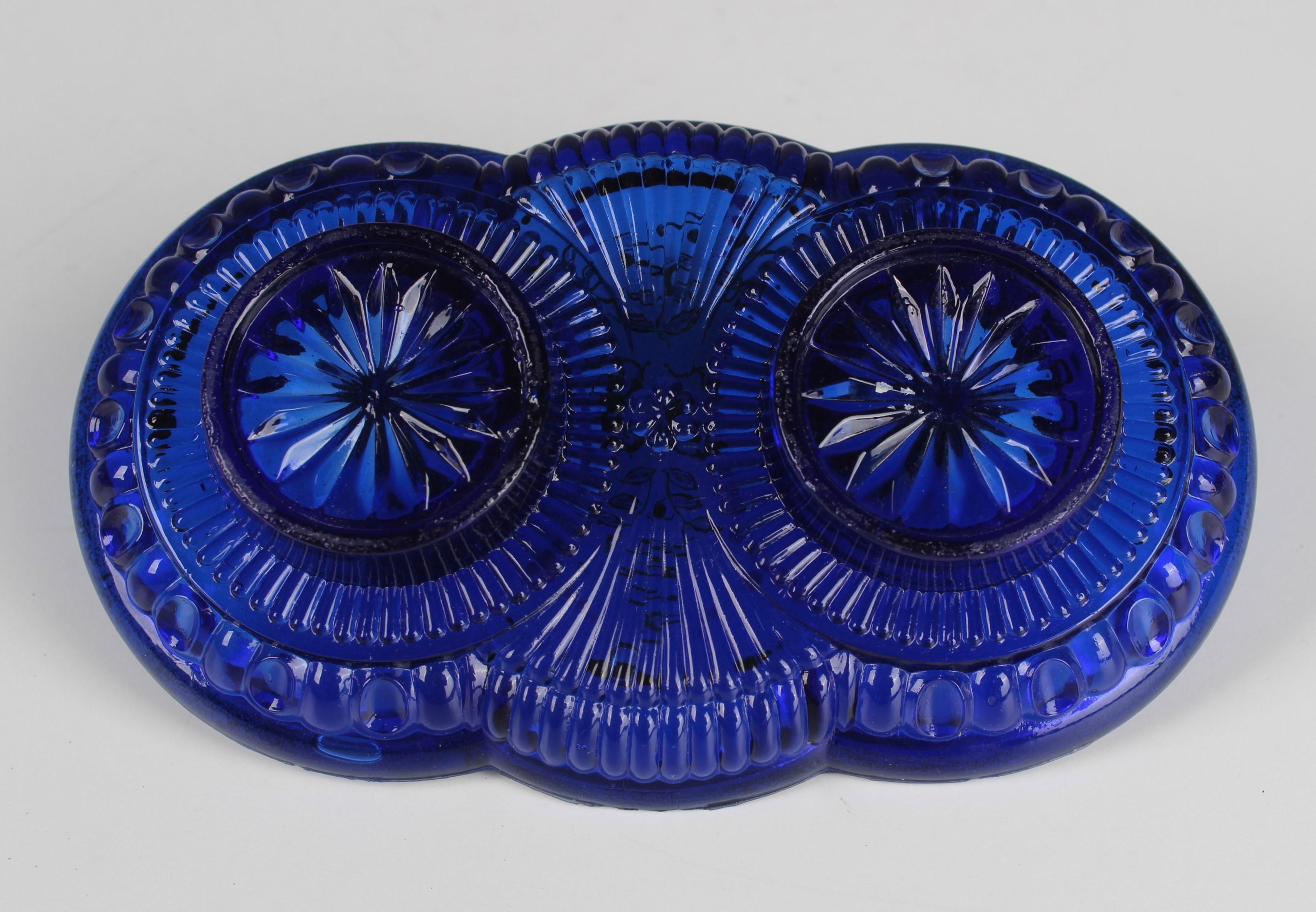 Antique Blue Glass Inkwell, Hand-Painted, France, 1930s For Sale 5