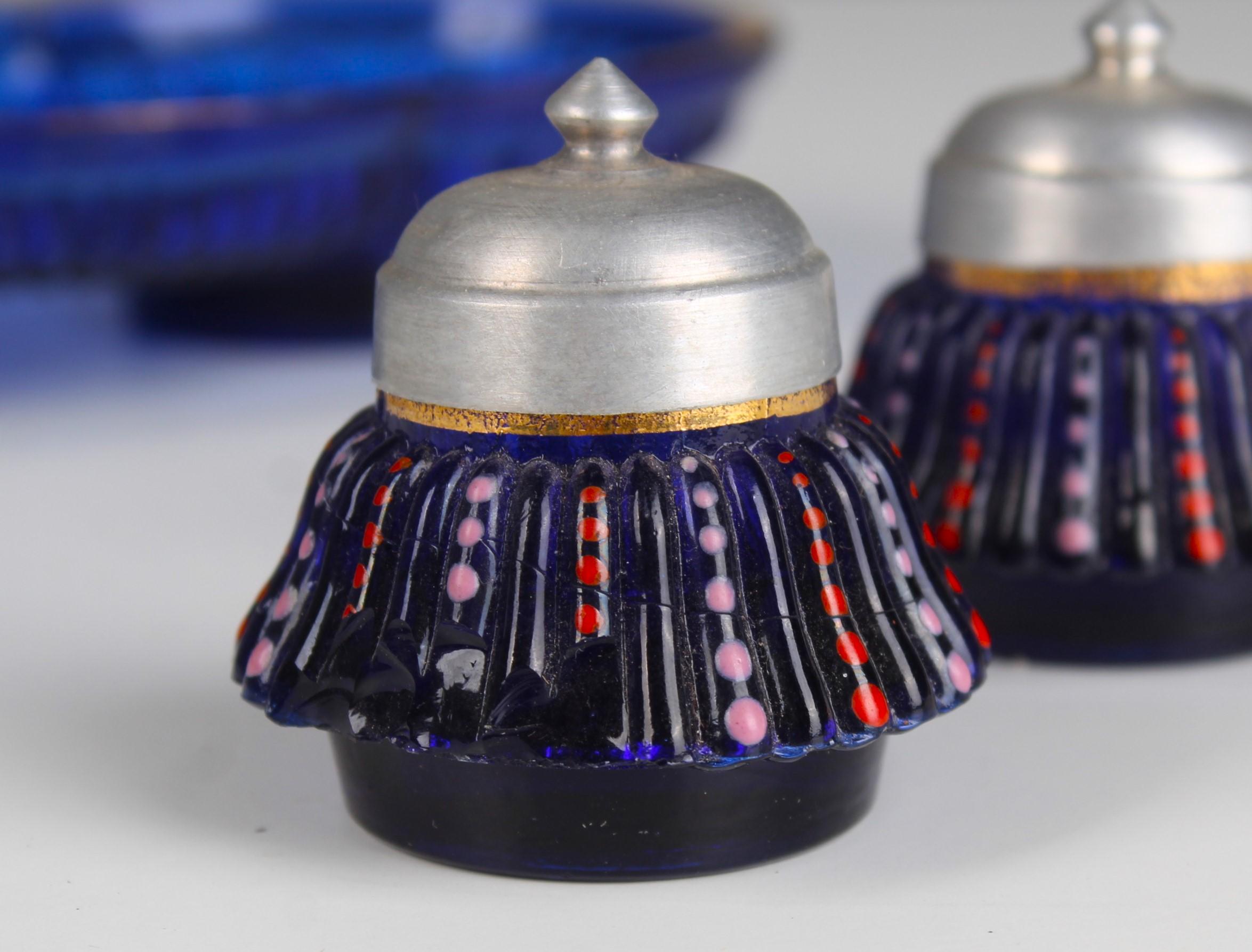 Antique Blue Glass Inkwell, Hand-Painted, France, 1930s For Sale 1