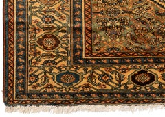 Antique Blue Green Mustard Gold Persian Geometric Malayer Rug, circa 1910-1920s