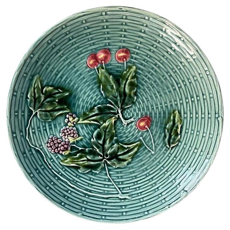 Antico piatto in ceramica blu-verde tedesco a trama cestinata, Zell Baden, 1900 in vendita