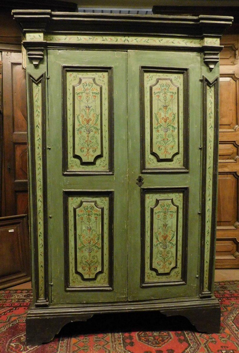 Wood Antique Blue / Green Painted Double Door Wardrobe Cabinets, 18th Century, Italy