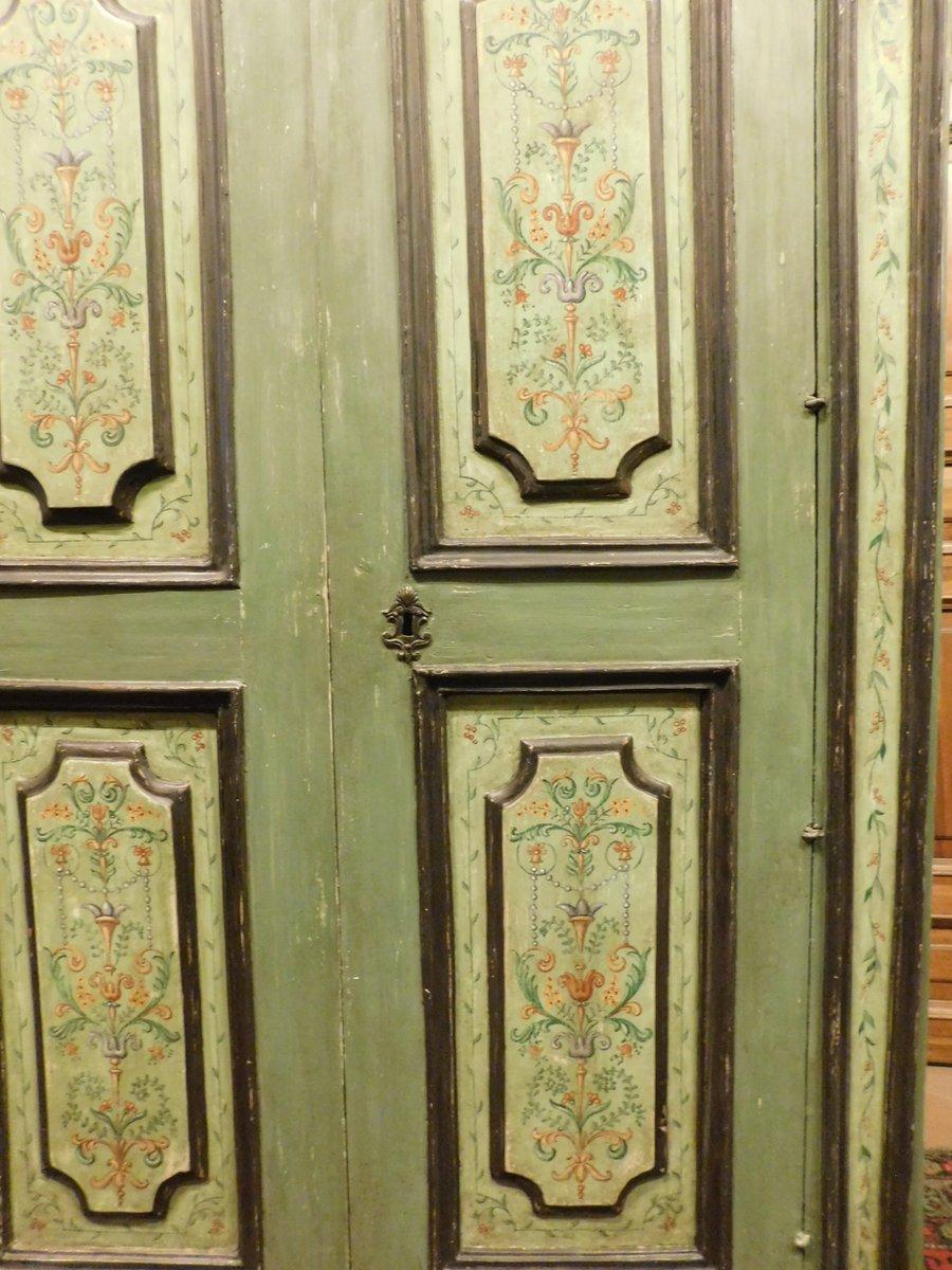 Antique Blue / Green Painted Double Door Wardrobe Cabinets, 18th Century, Italy In Good Condition In Cuneo, Italy (CN)
