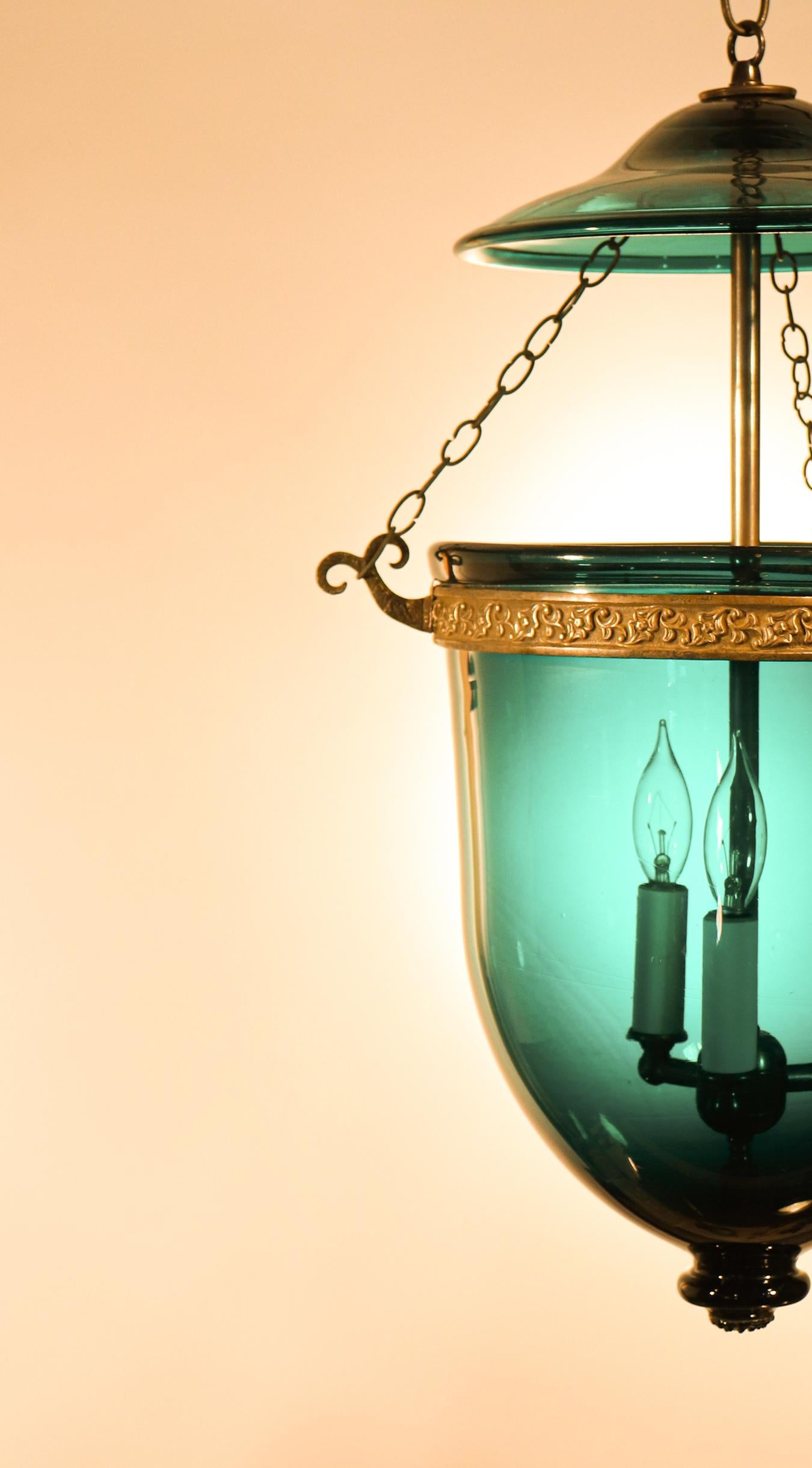 High Victorian Antique Blue Green Teal Bell Jar Lantern