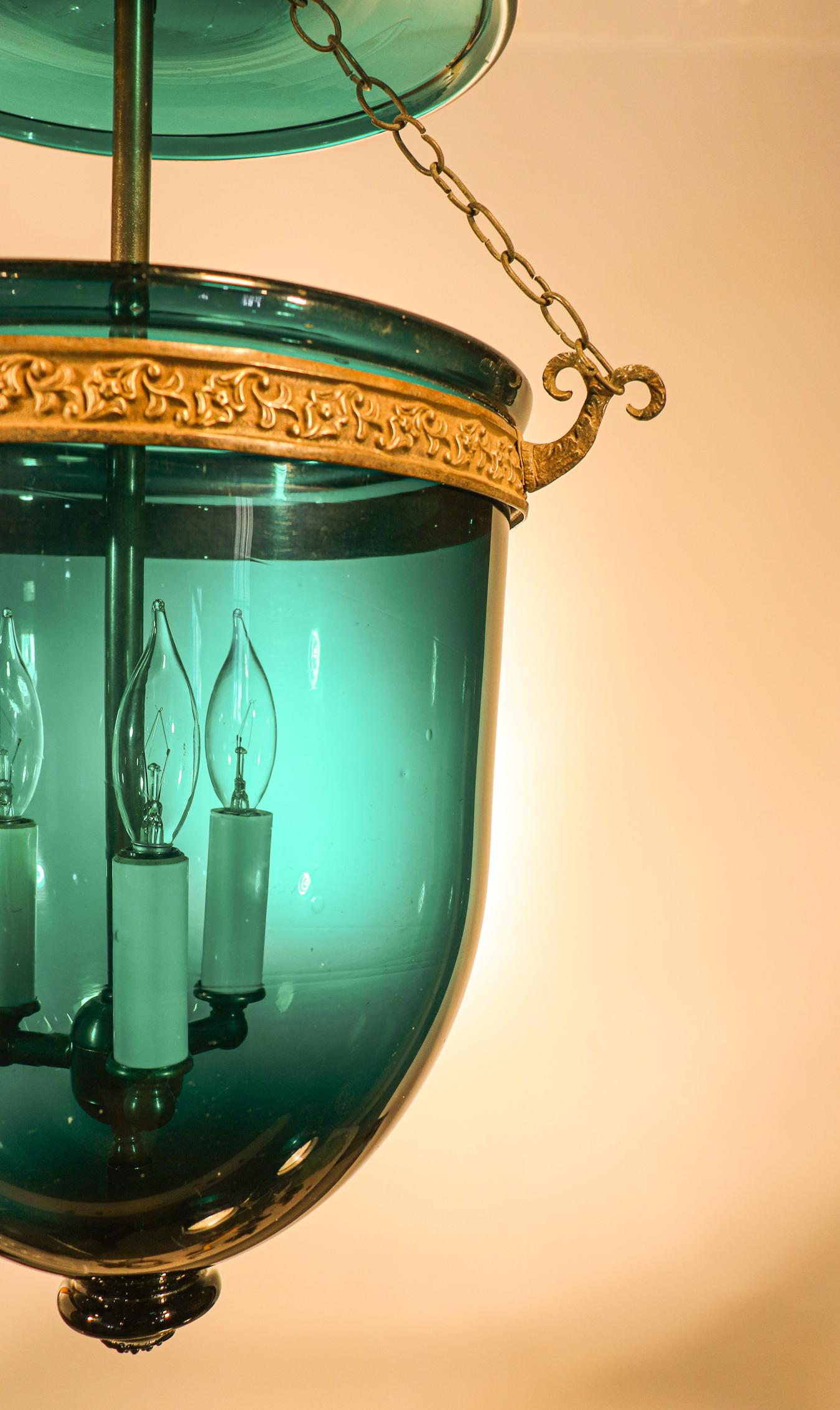 English Antique Blue Green Teal Bell Jar Lantern