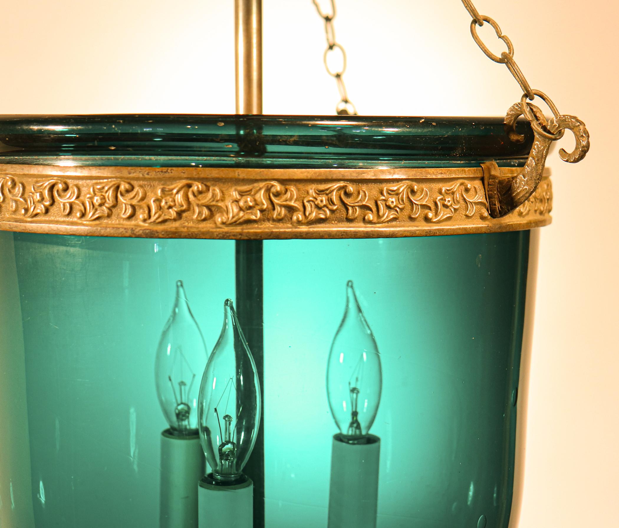 19th Century Antique Blue Green Teal Bell Jar Lantern