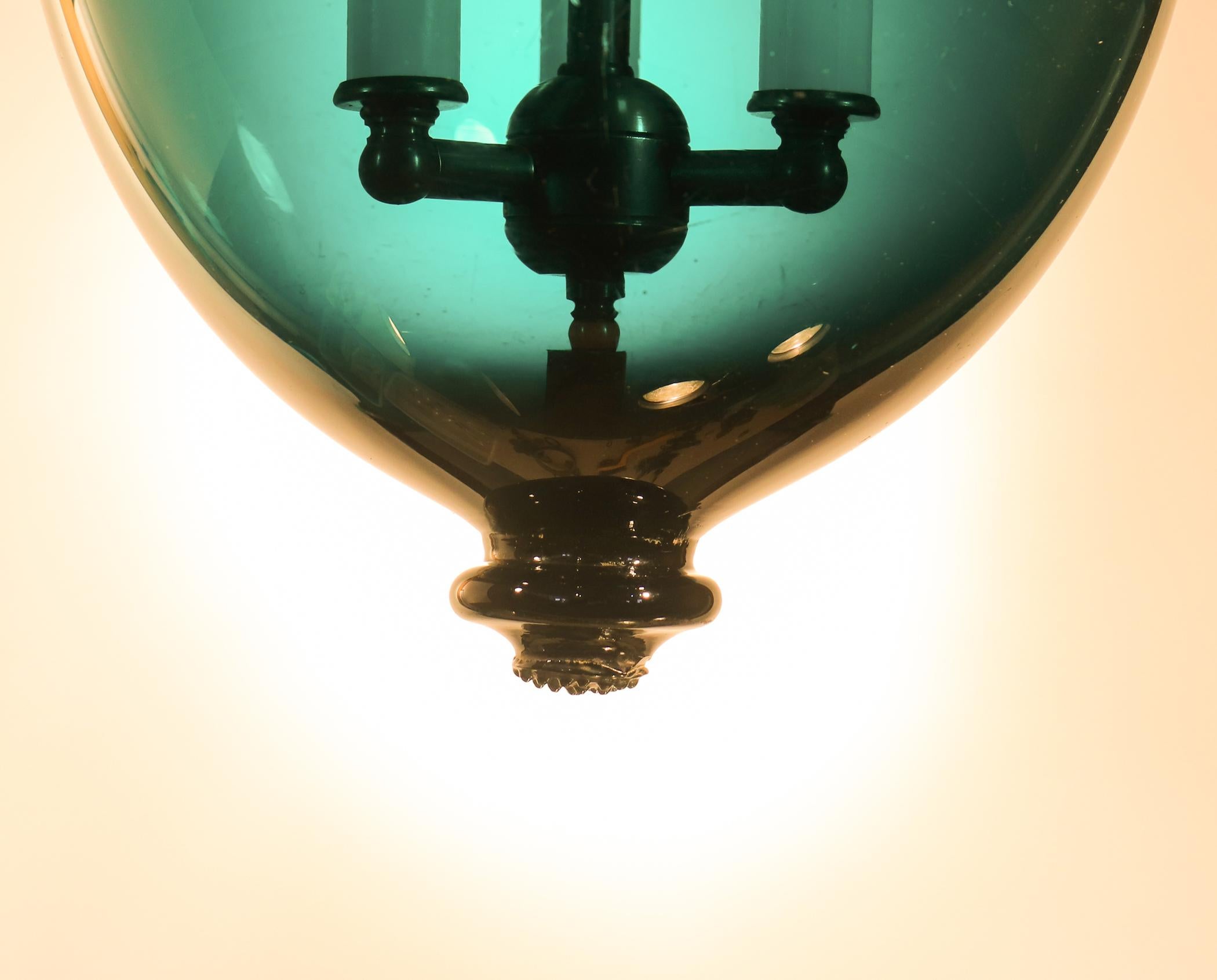 Brass Antique Blue Green Teal Bell Jar Lantern
