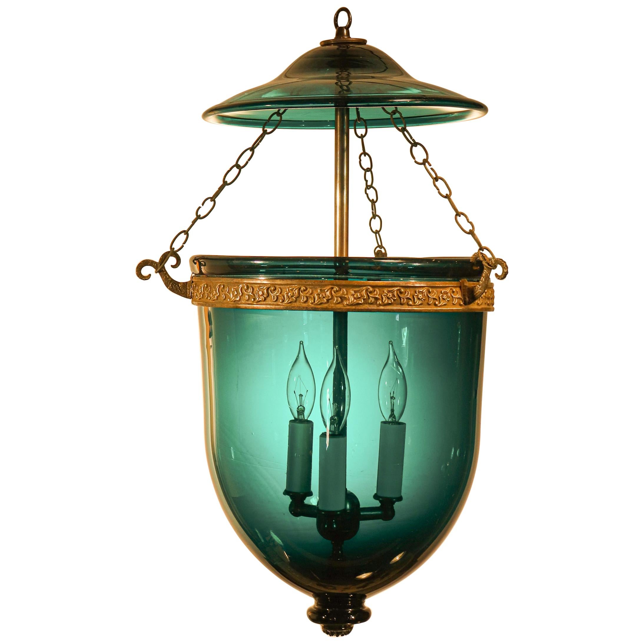 Antique Blue Green Teal Bell Jar Lantern