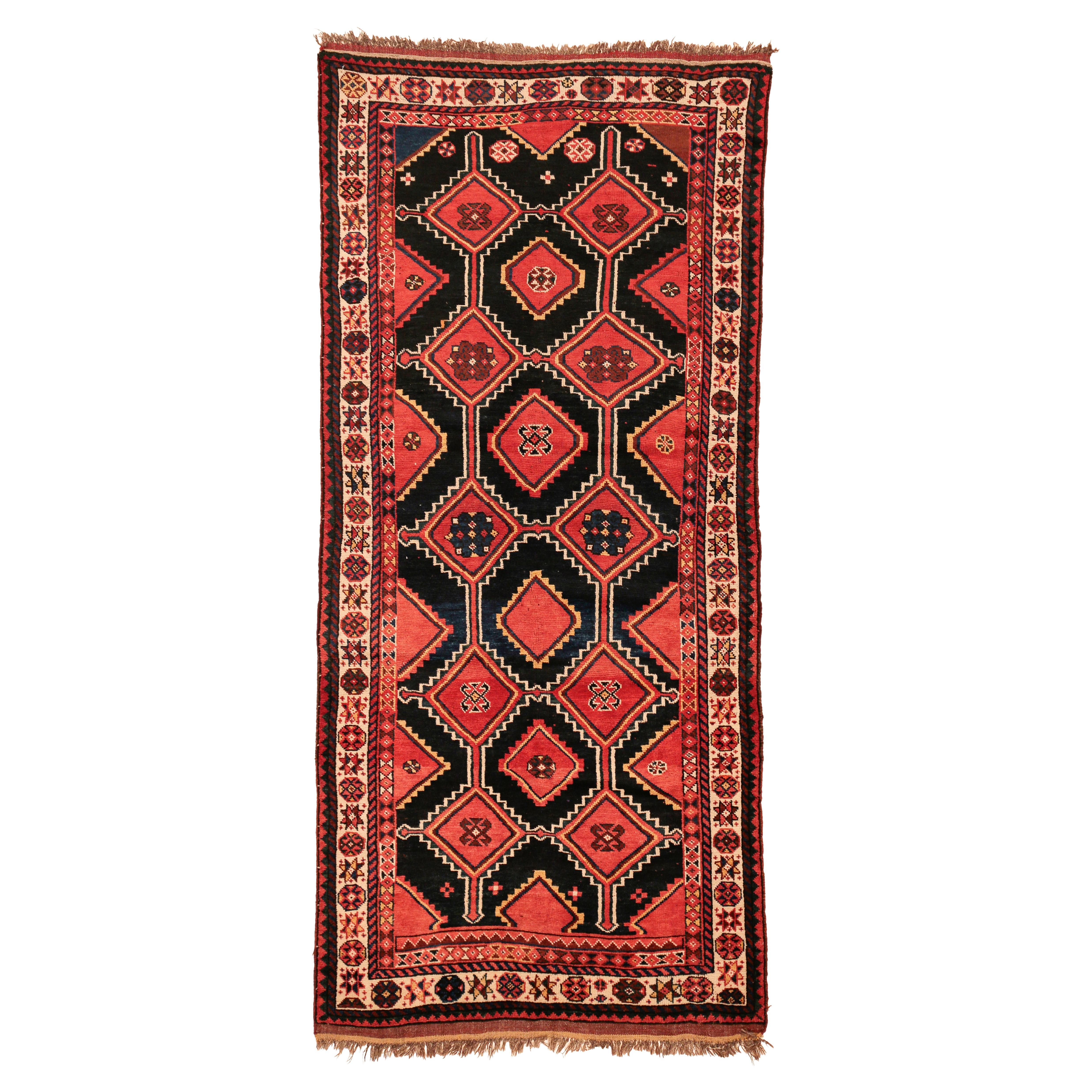Tapis long kurde kazak à fond bleu antique en vente