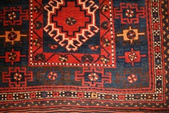 Antique Blue Ground Kurdish Kazak Rug with Wide Geometric Border